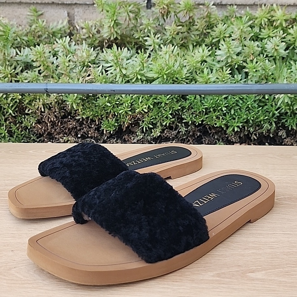 STUART WEITZMAN Black Cammy Block Heel Slide Leather Slide Sandals 9B EU 39.5 - Picture 1 of 12
